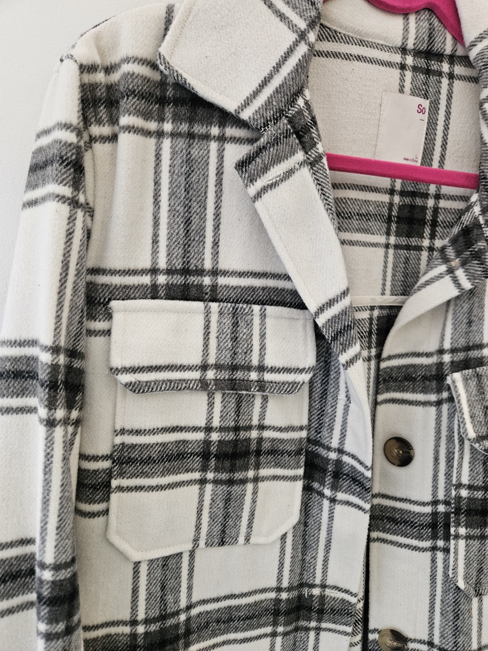 SO Black and White Plaid Pea Coat - Picture 4 of 6